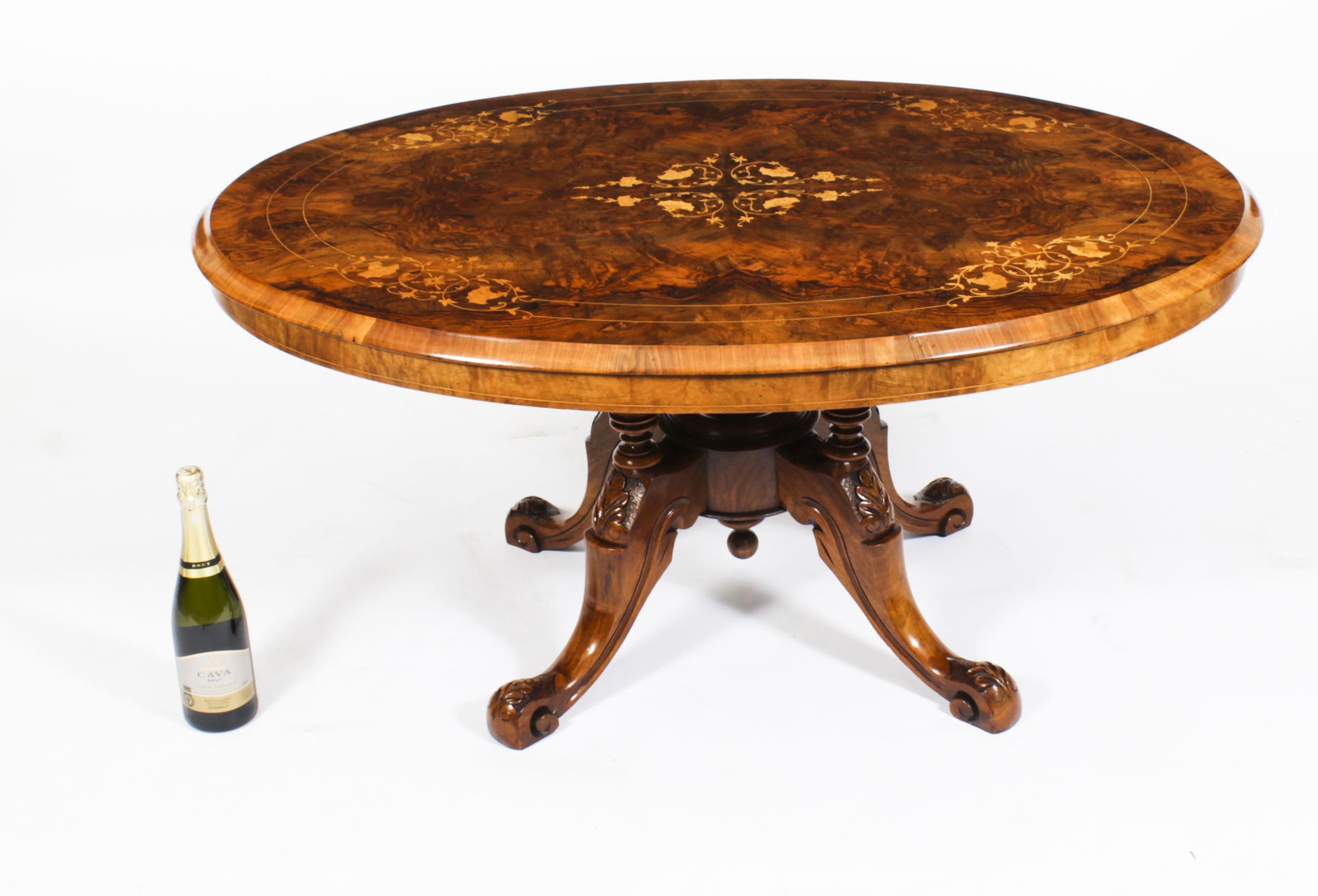 Antique Burr Walnut Oval Coffee Table, 19th Century 10