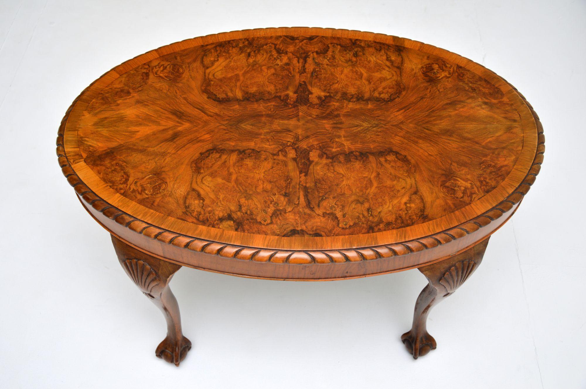 Queen Anne Antique Burr Walnut Oval Coffee Table