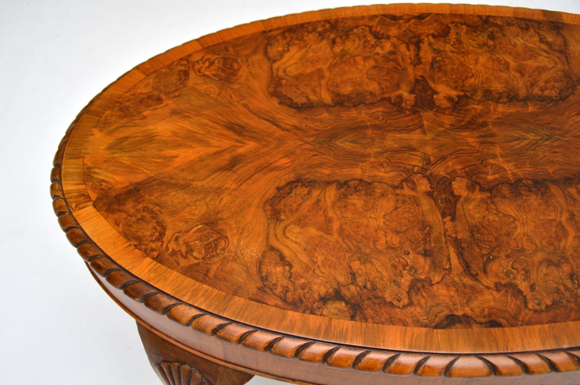 English Antique Burr Walnut Oval Coffee Table