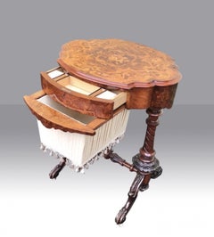 Antique Burr Walnut Oval Sewing Work Lamp Table