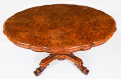 Antique Burr Walnut Oval Tilt Top Loo Dining Table 19th Century