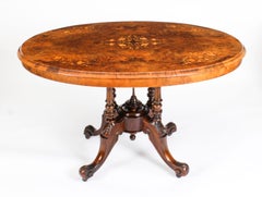 Antique Burr Walnut Oval Tilt Top Loo Table 19th Century