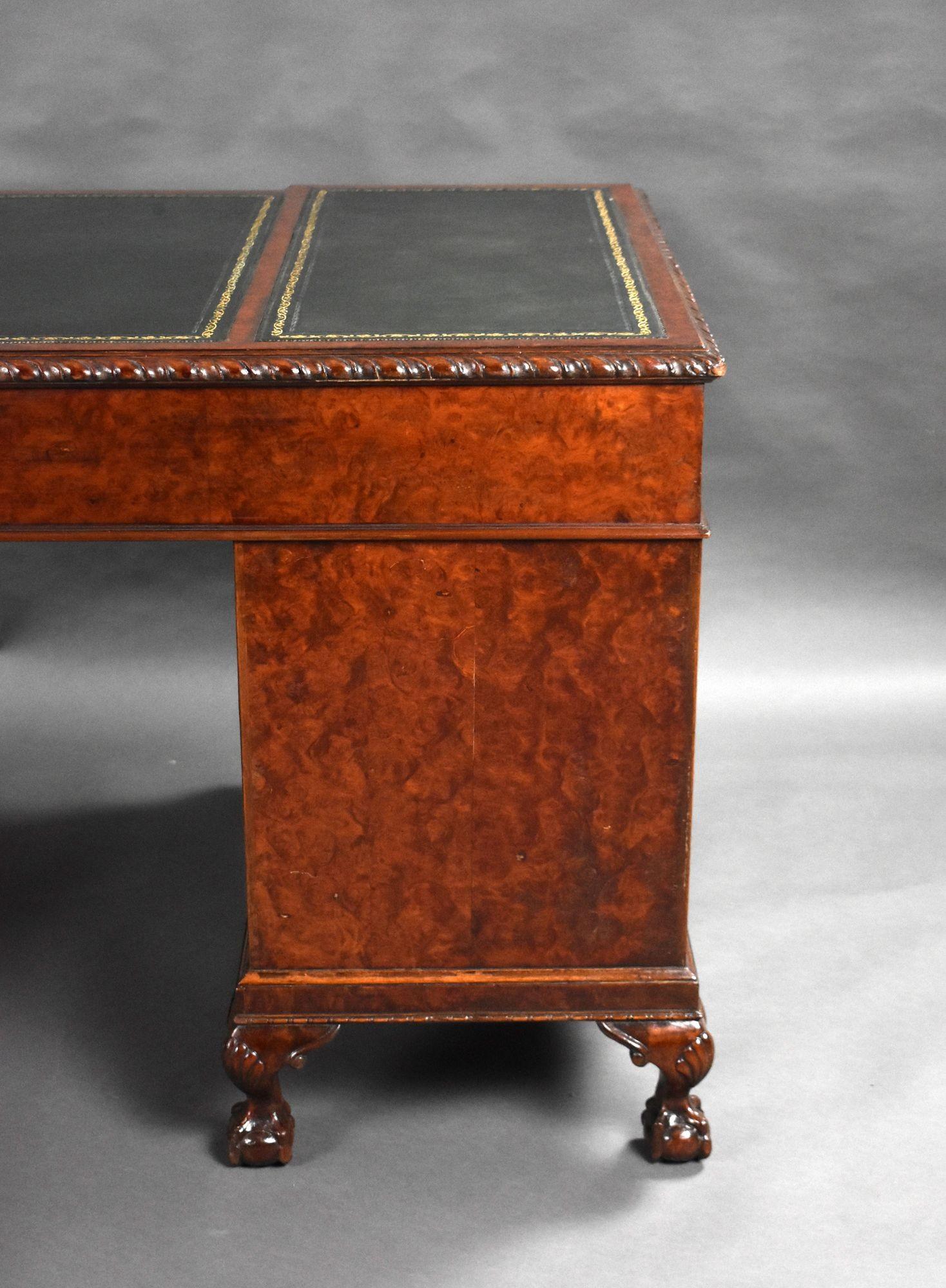Antique Burr Walnut Pedestal Desk For Sale 5