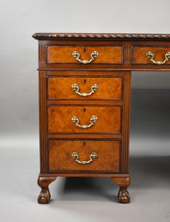 Antique Burr Walnut Pedestal Desk
