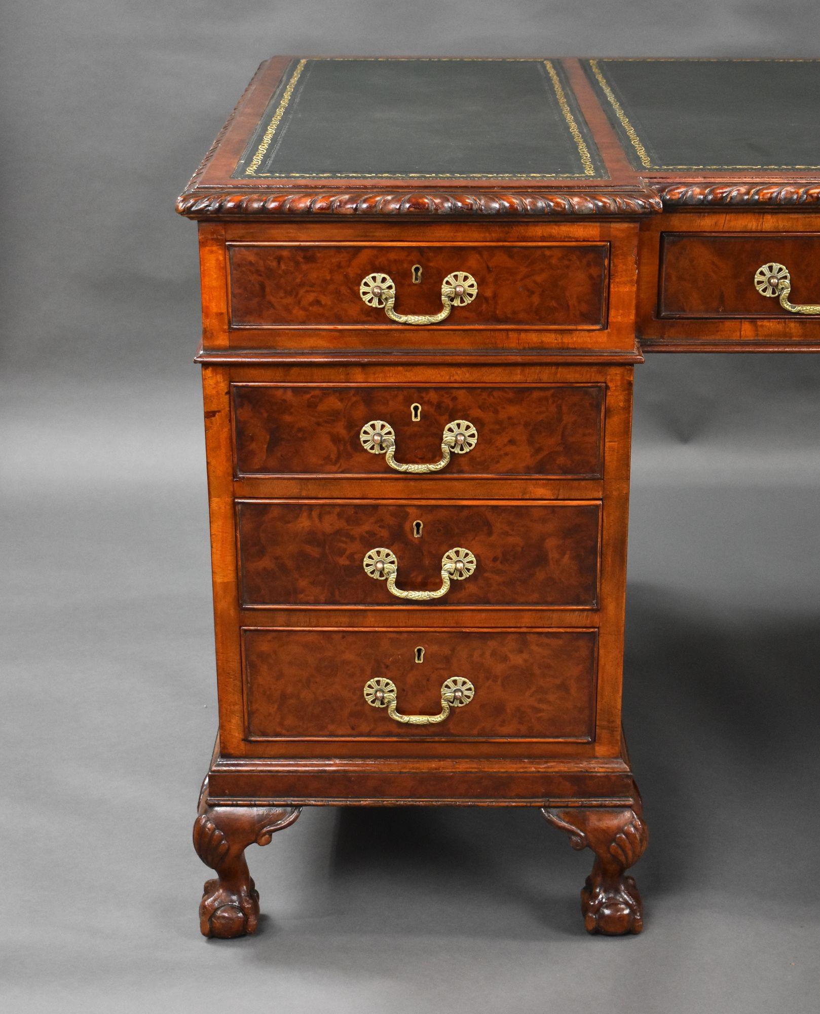 Antique Burr Walnut Pedestal Desk For Sale 1