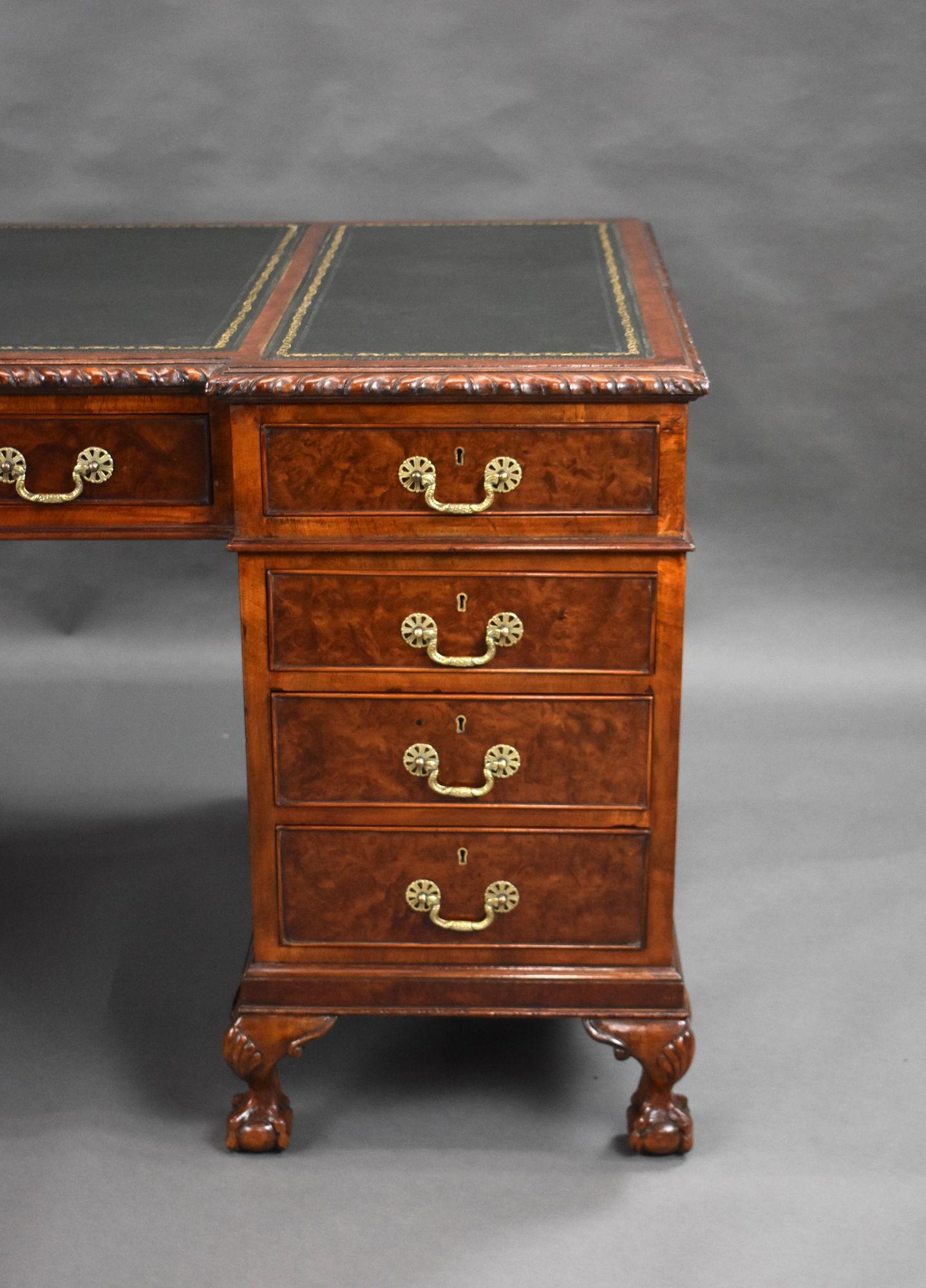 Antique Burr Walnut Pedestal Desk For Sale 3