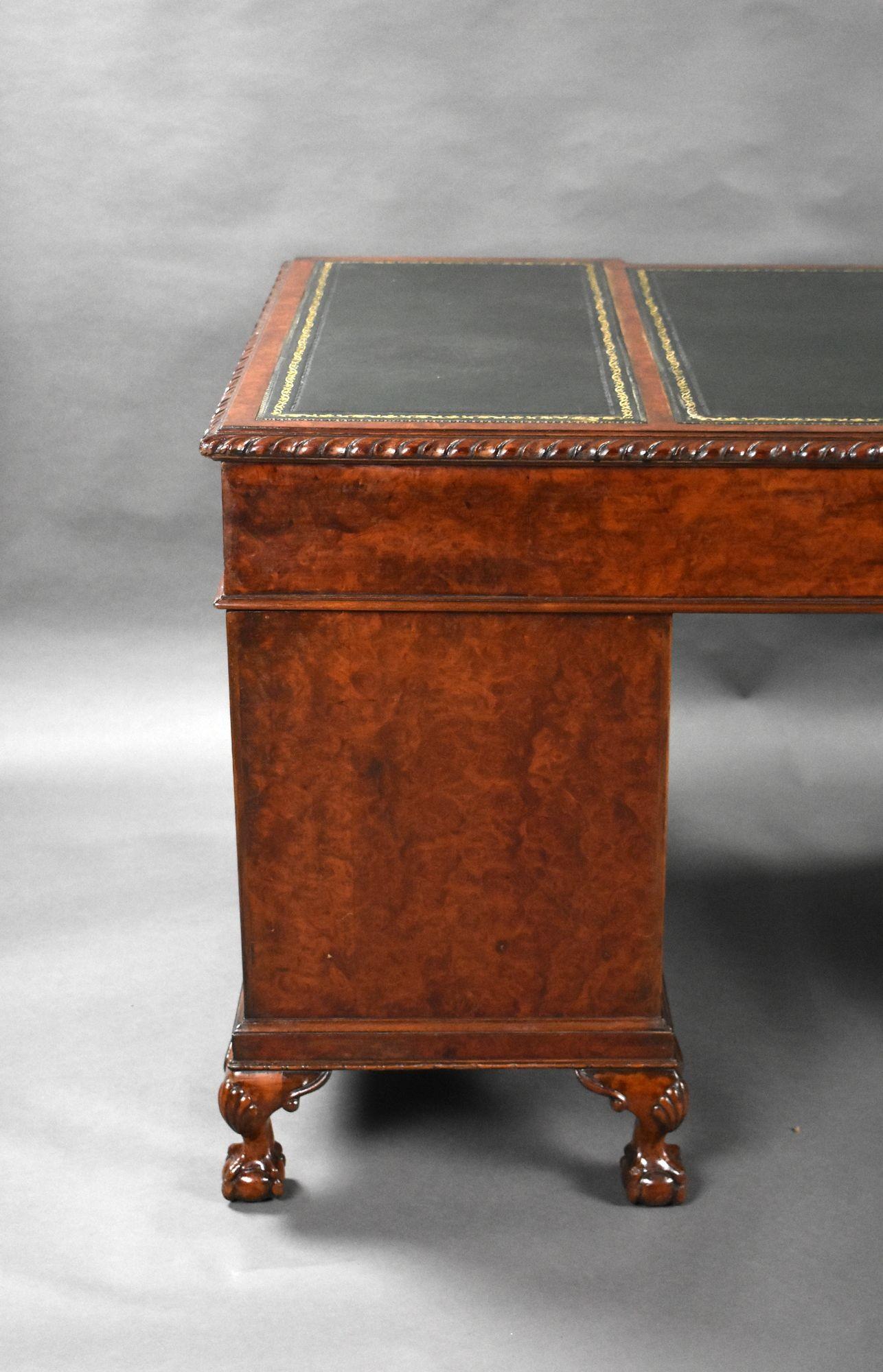 Antique Burr Walnut Pedestal Desk For Sale 4