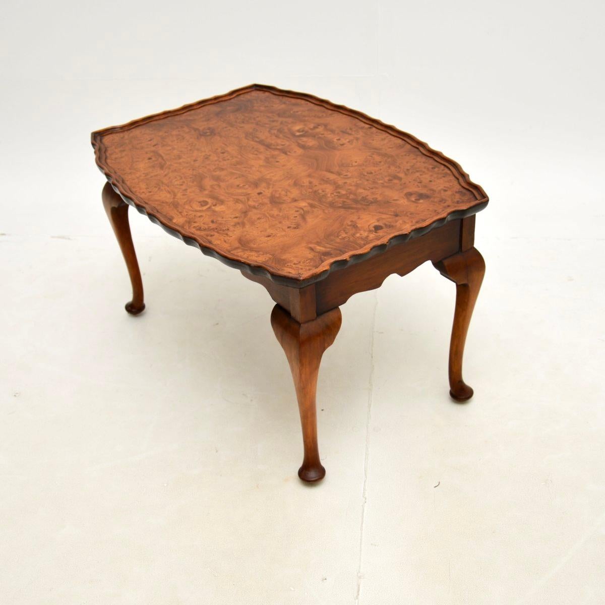 Queen Anne Antique Burr Walnut Pie Crust Coffee Table