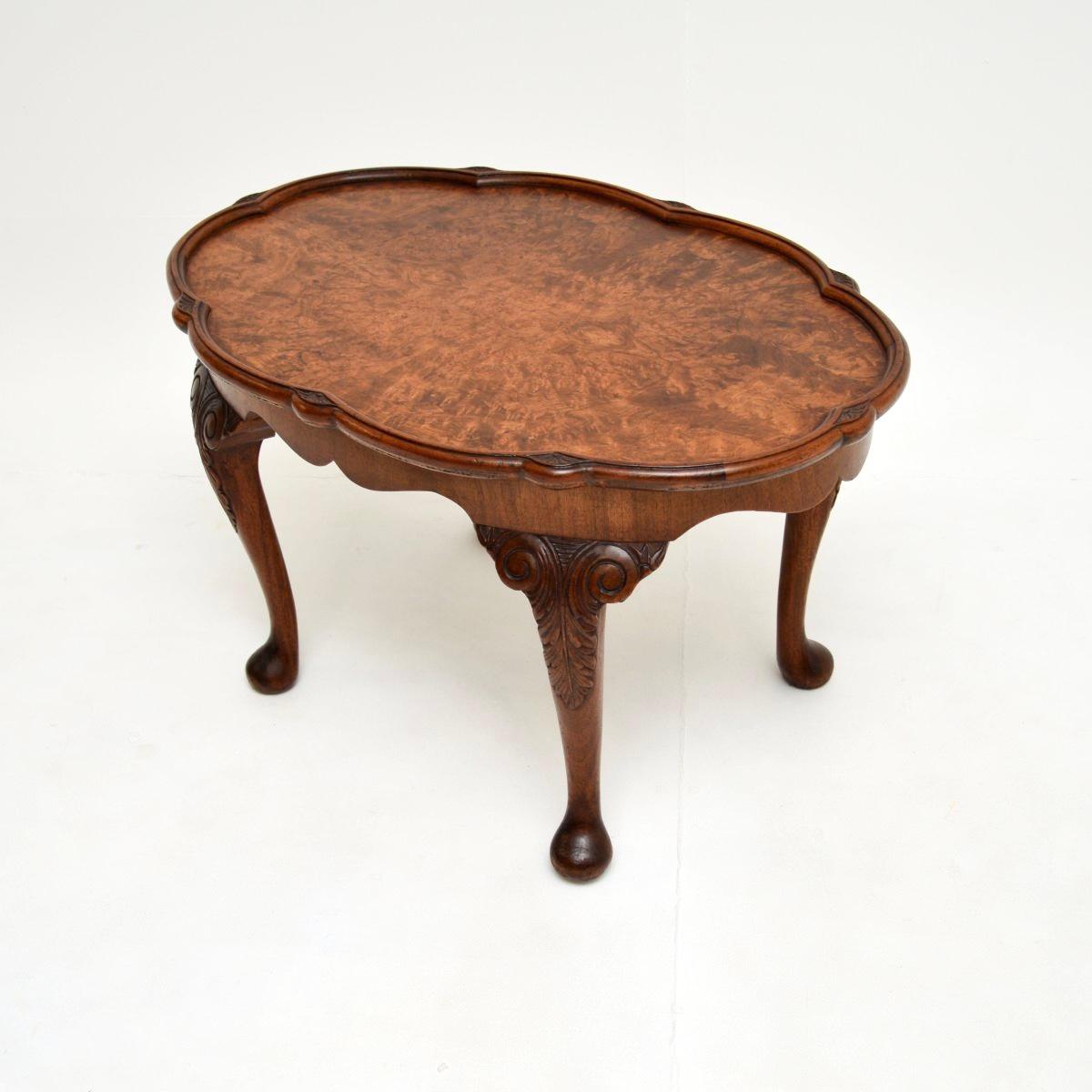 Queen Anne Antique Burr Walnut Pie Crust Coffee Table