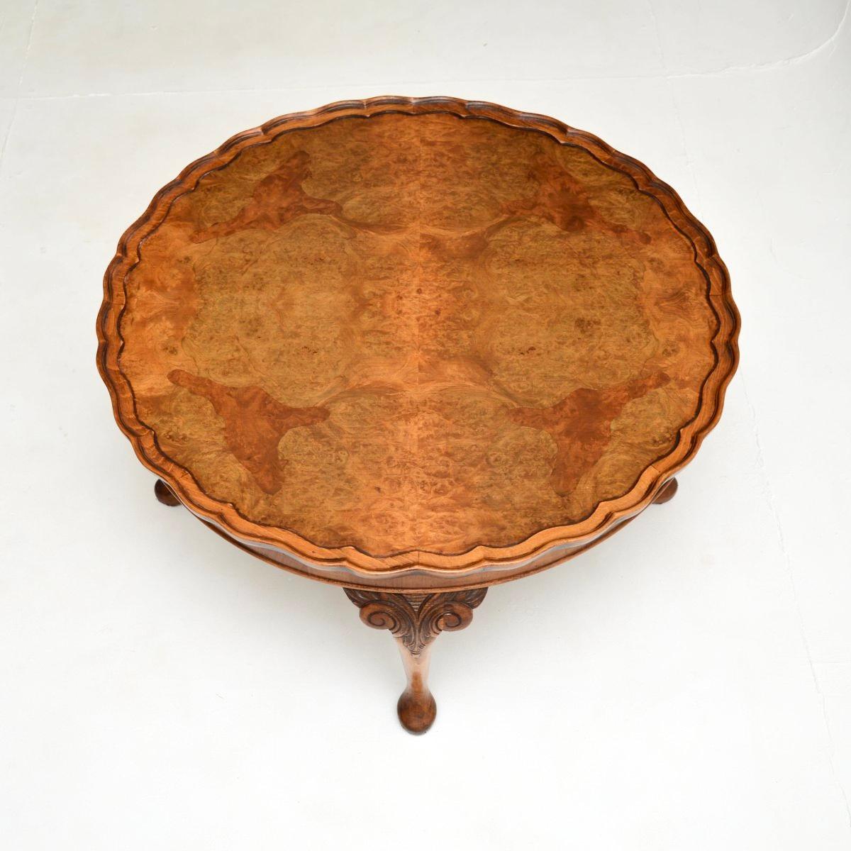 Queen Anne Antique Burr Walnut Pie Crust Coffee Table