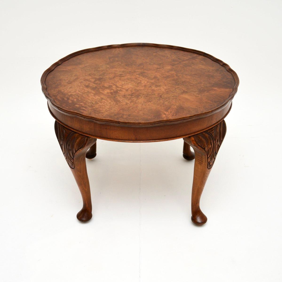 Queen Anne Antique Burr Walnut Pie Crust Coffee Table For Sale