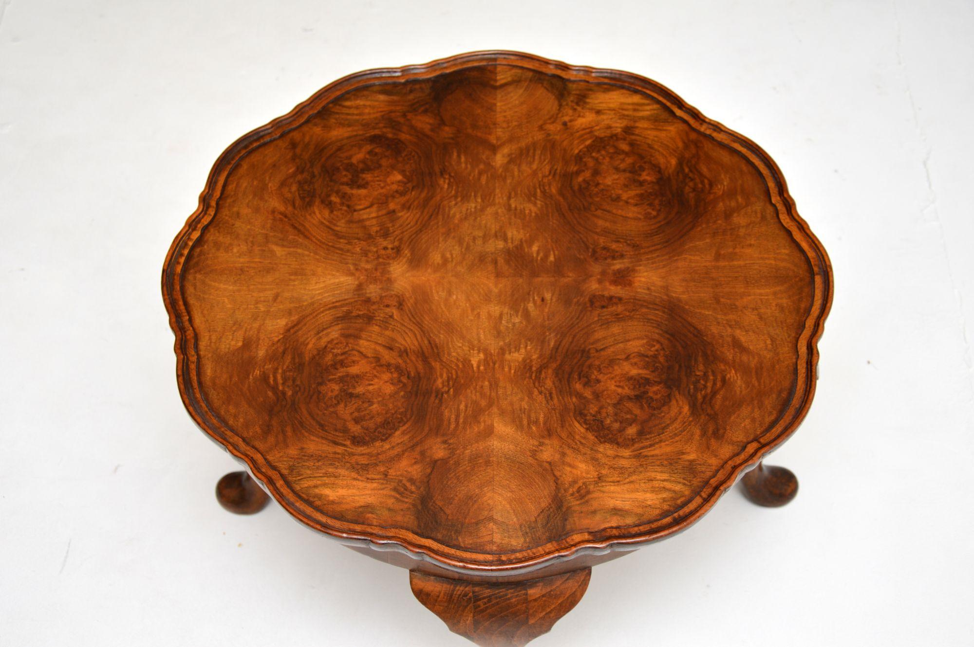 British Antique Burr Walnut Pie Crust Coffee Table