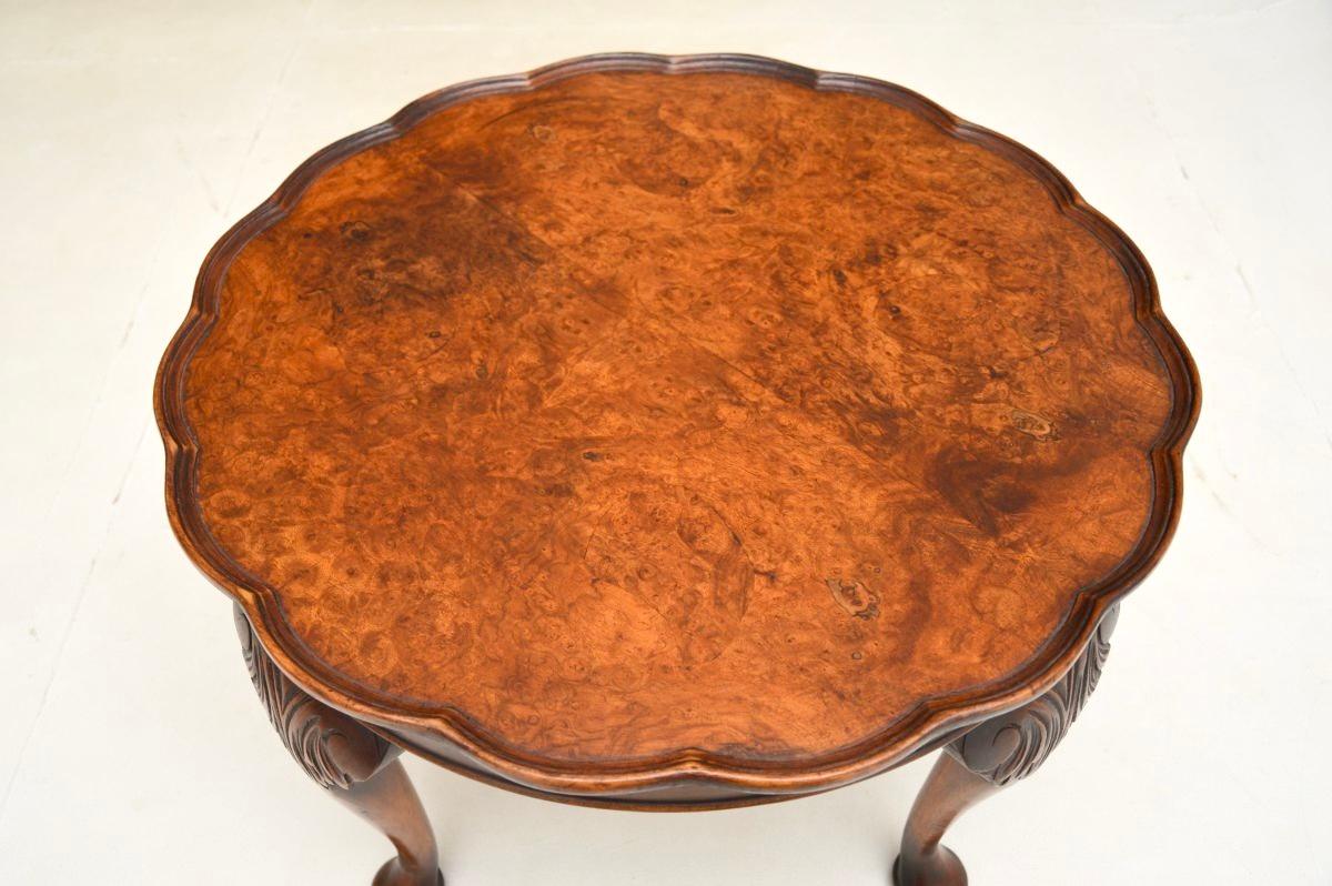 British Antique Burr Walnut Pie Crust Coffee Table For Sale