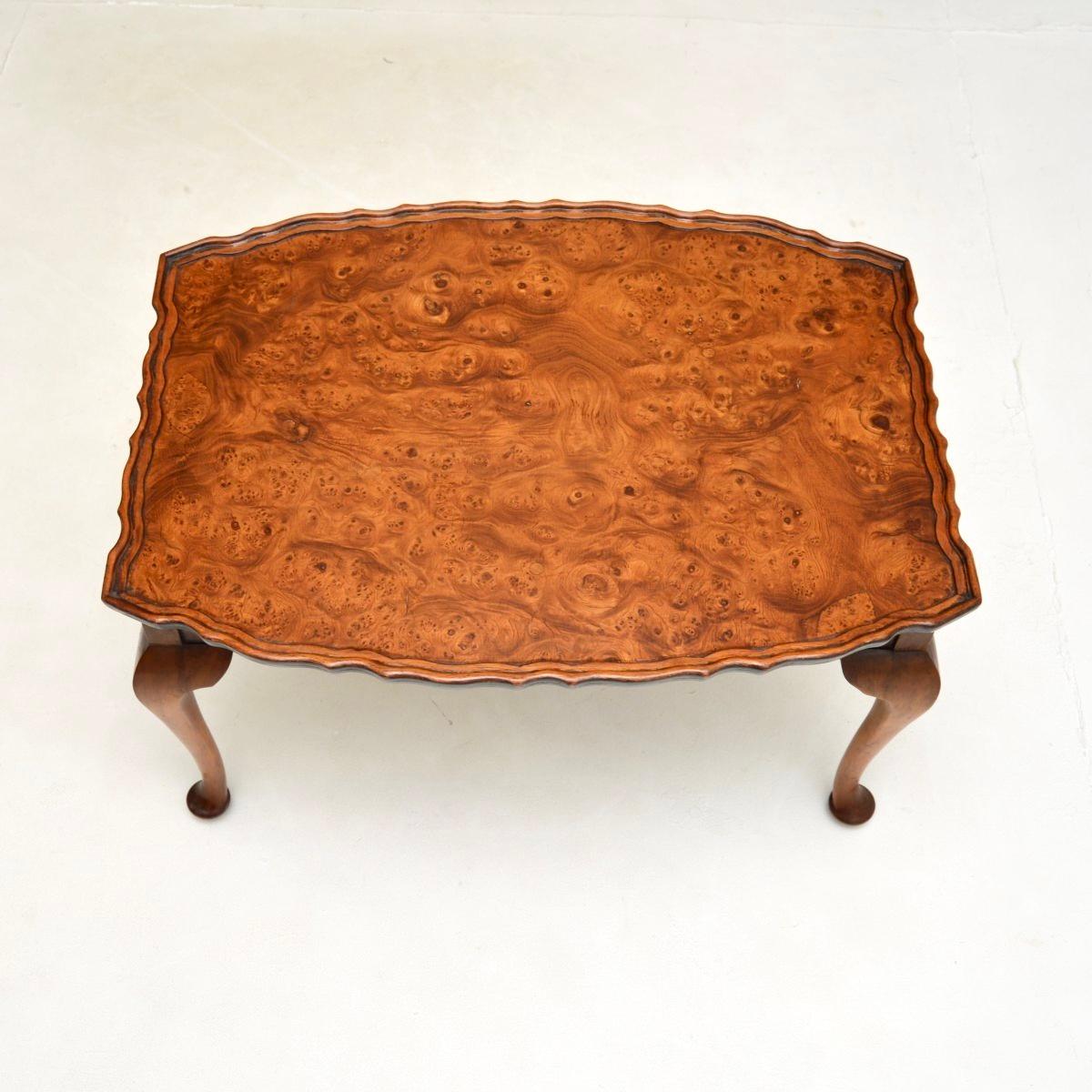 British Antique Burr Walnut Pie Crust Coffee Table