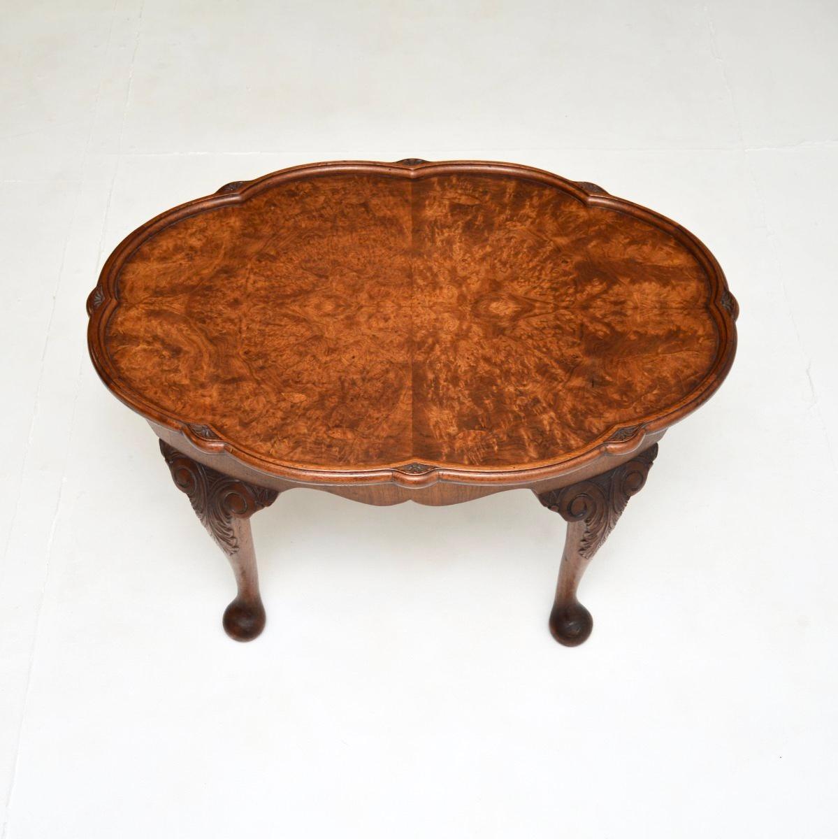 British Antique Burr Walnut Pie Crust Coffee Table