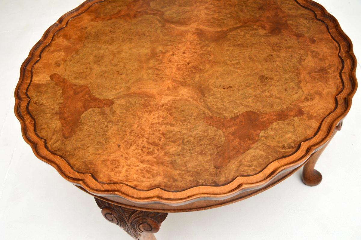 British Antique Burr Walnut Pie Crust Coffee Table