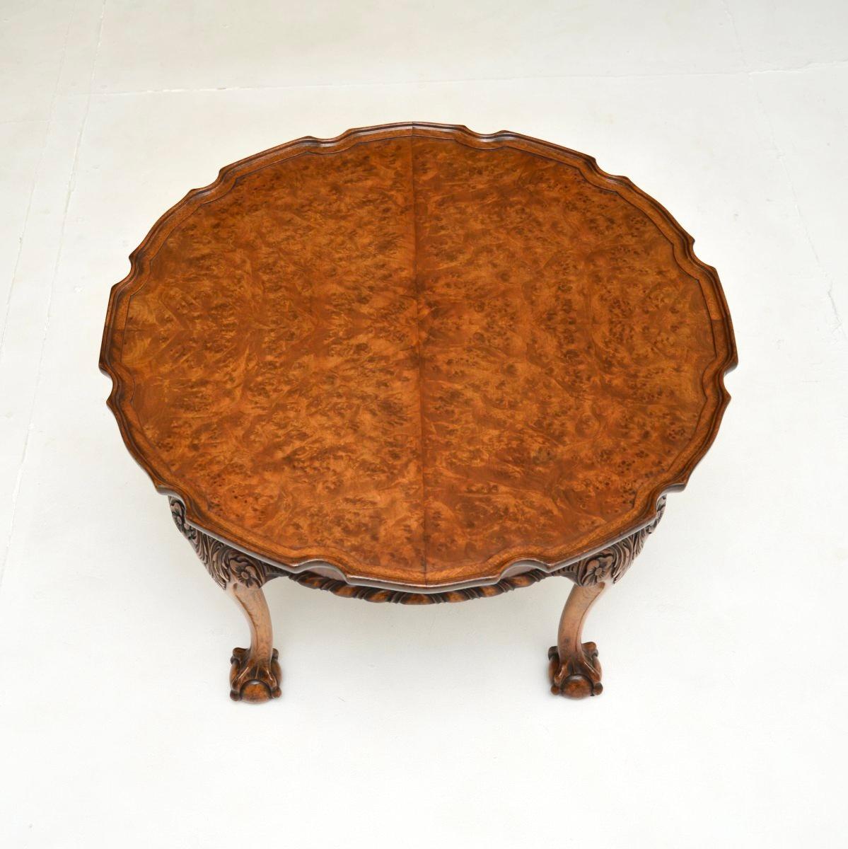British Antique Burr Walnut Pie Crust Coffee Table