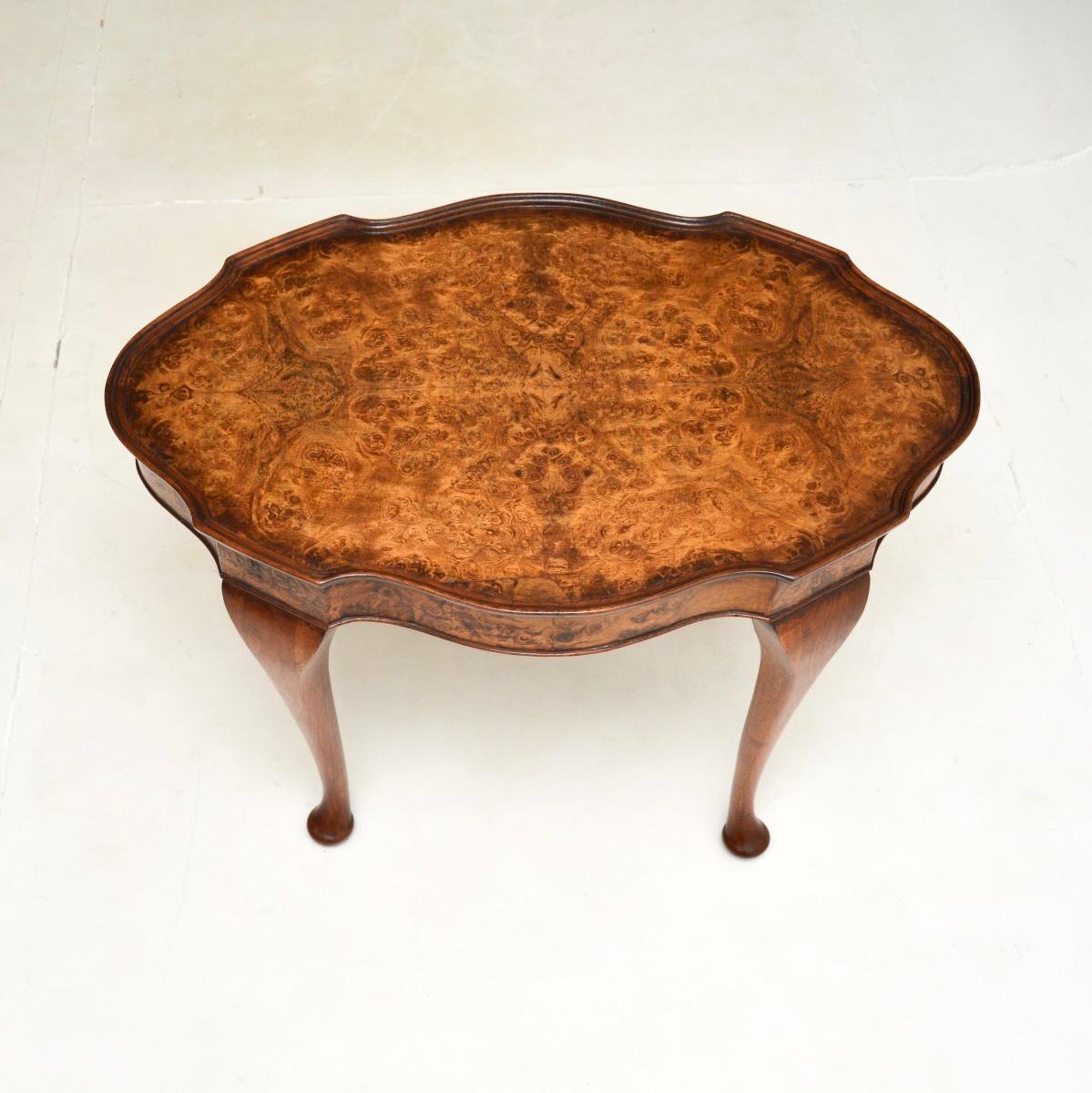 British Antique Burr Walnut Pie Crust Coffee Table