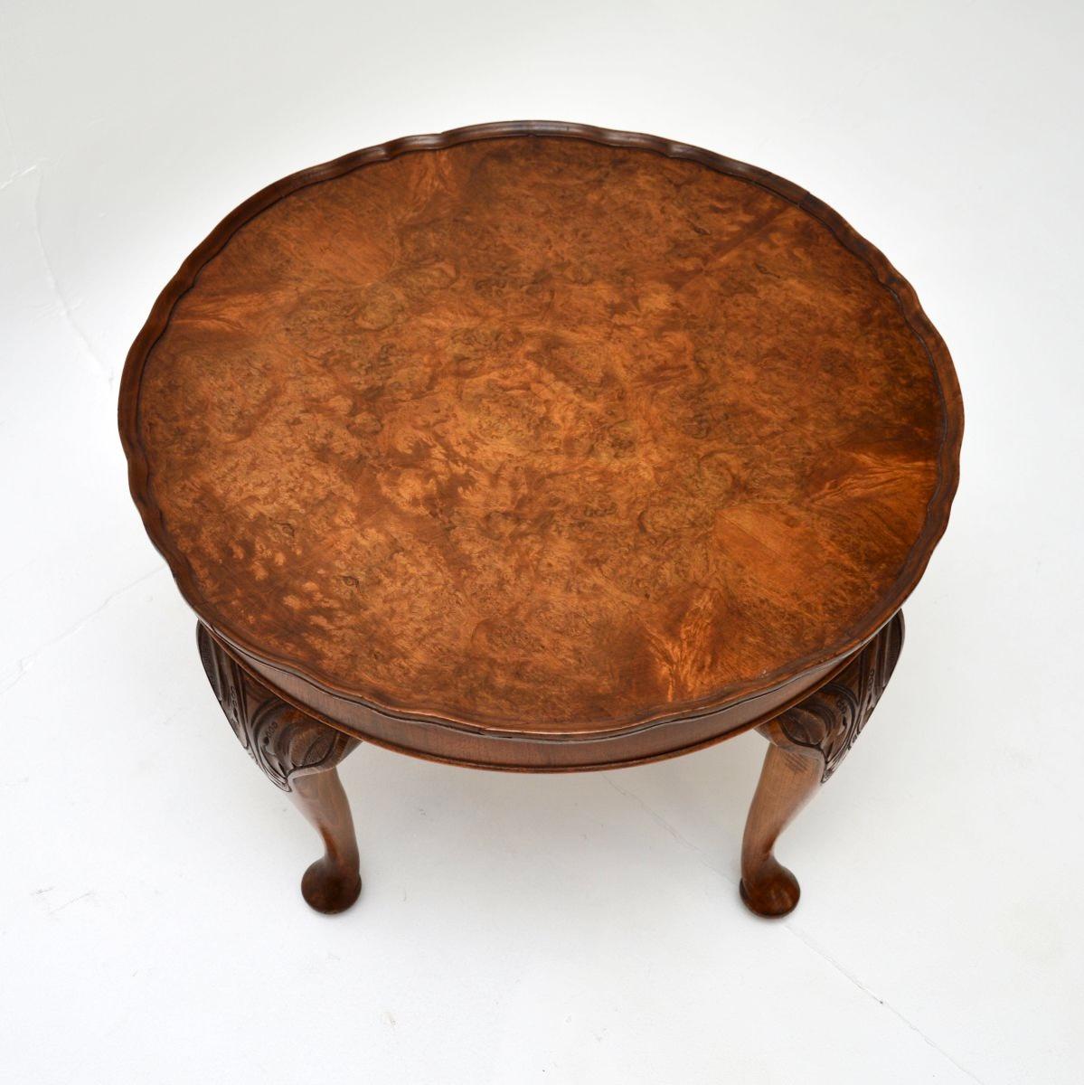 British Antique Burr Walnut Pie Crust Coffee Table For Sale