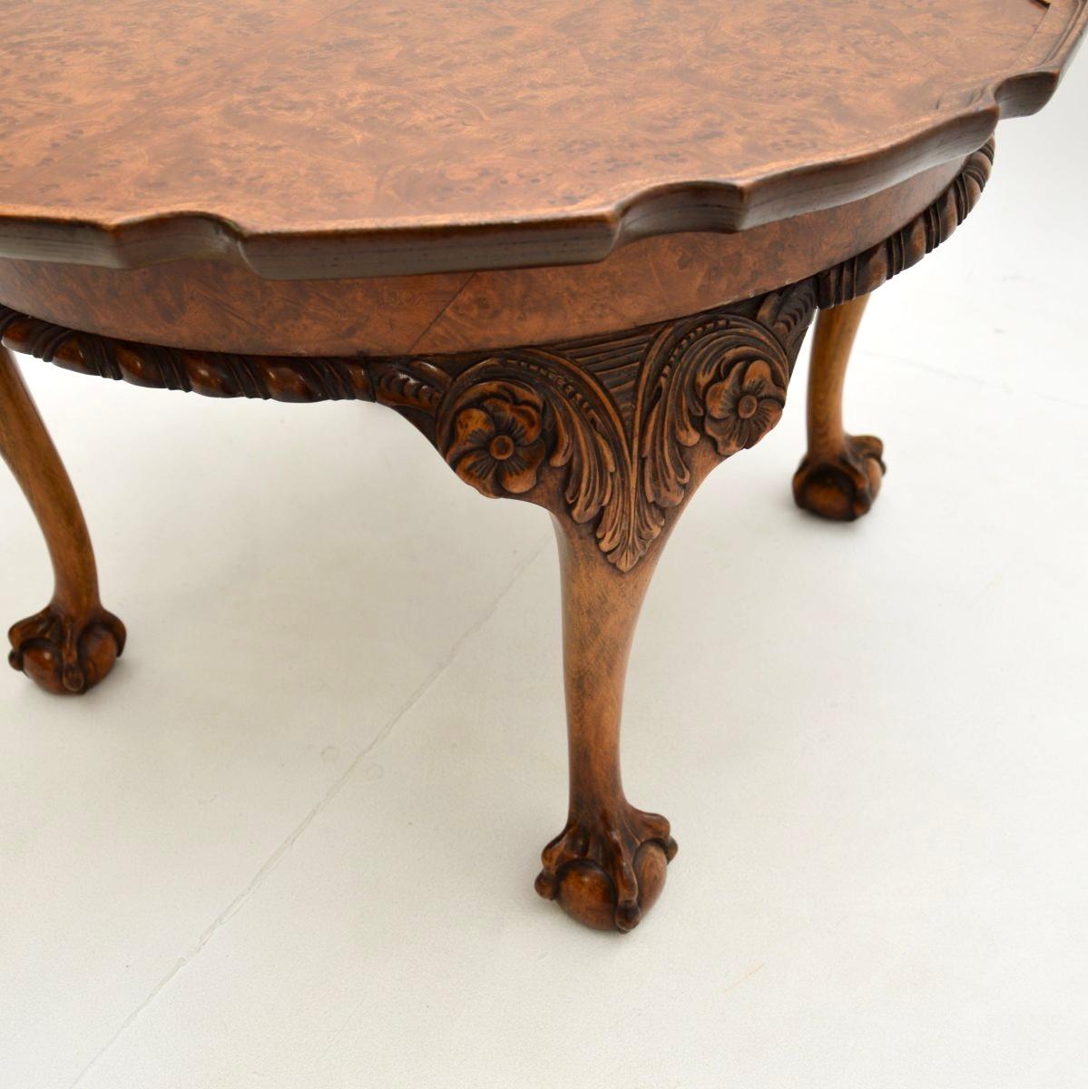 Early 20th Century Antique Burr Walnut Pie Crust Coffee Table