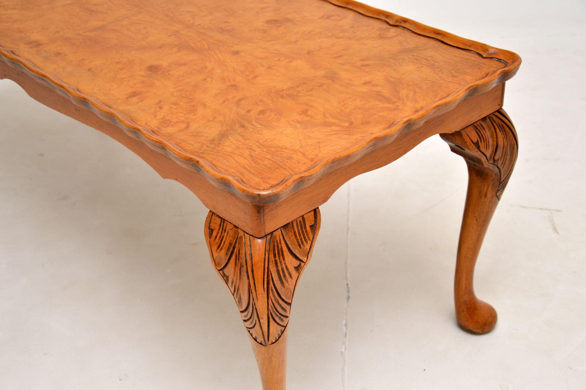 British Antique Burr Walnut Pie Crust Coffee Table For Sale