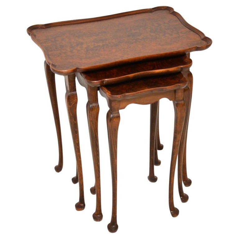 Antique Burr Walnut Pie Crust Nest of Tables For Sale at 1stDibs