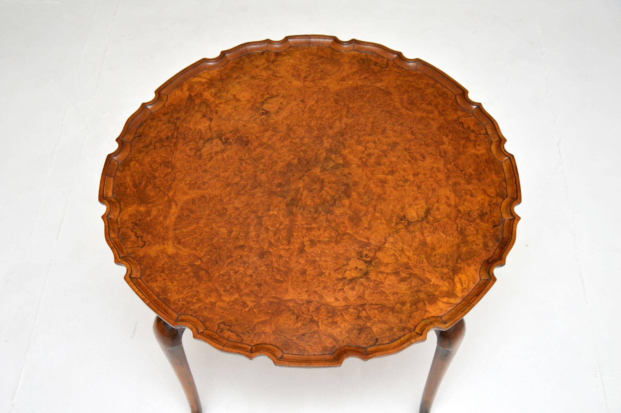 Antique Burr Walnut Pie Crust Nesting Coffee Table For Sale 1
