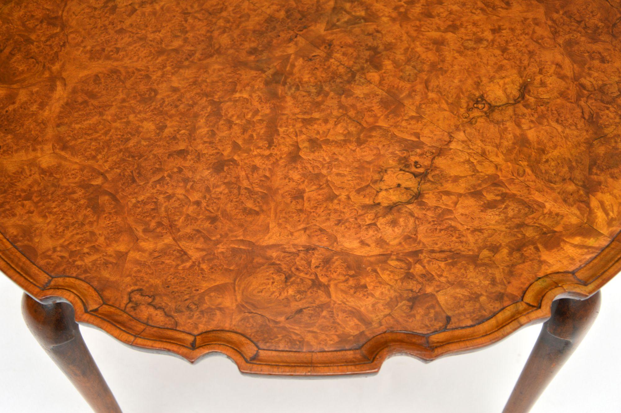 Antique Burr Walnut Pie Crust Nesting Coffee Table For Sale 3
