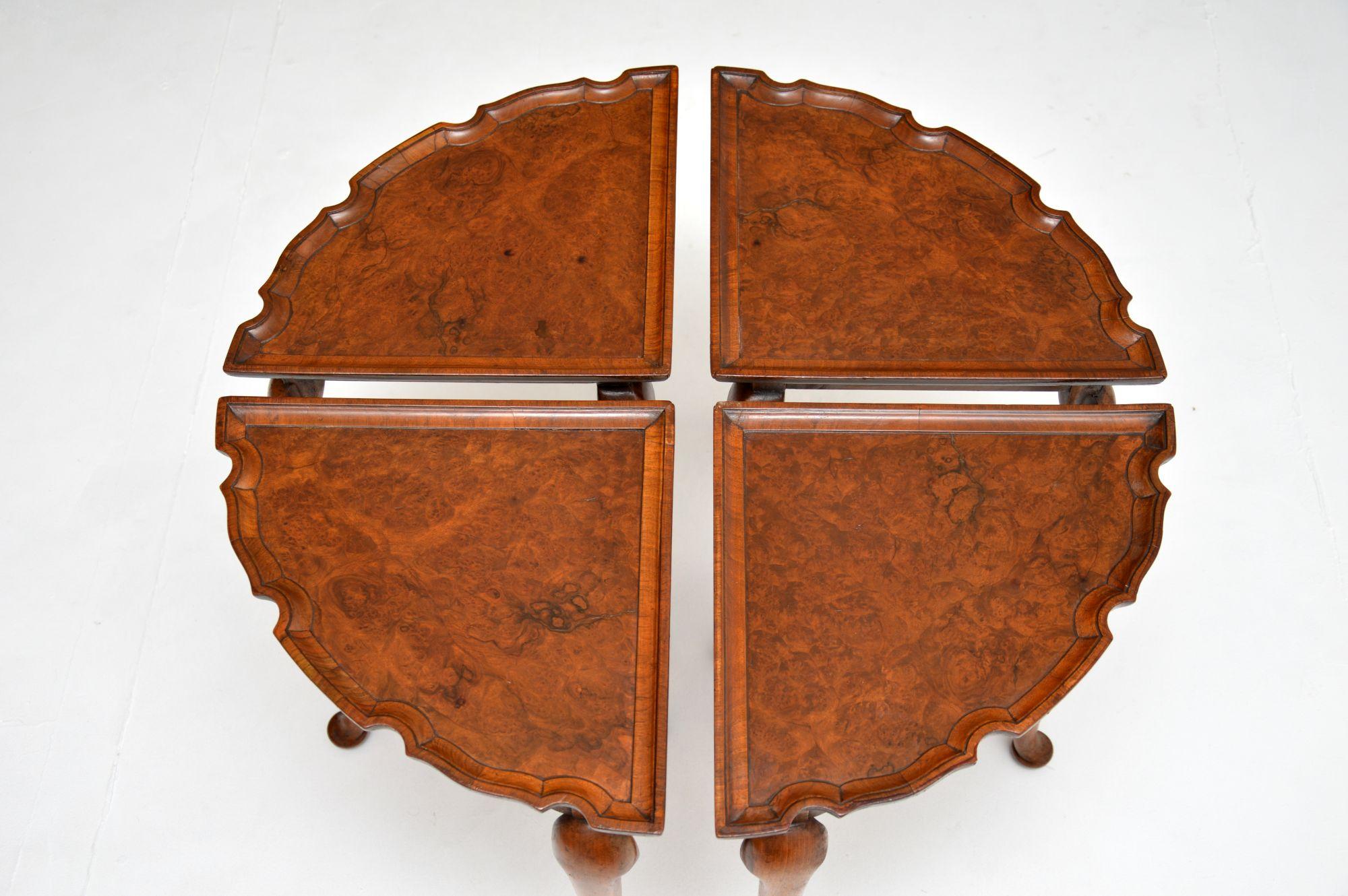 Antique Burr Walnut Pie Crust Nesting Coffee Table For Sale 4