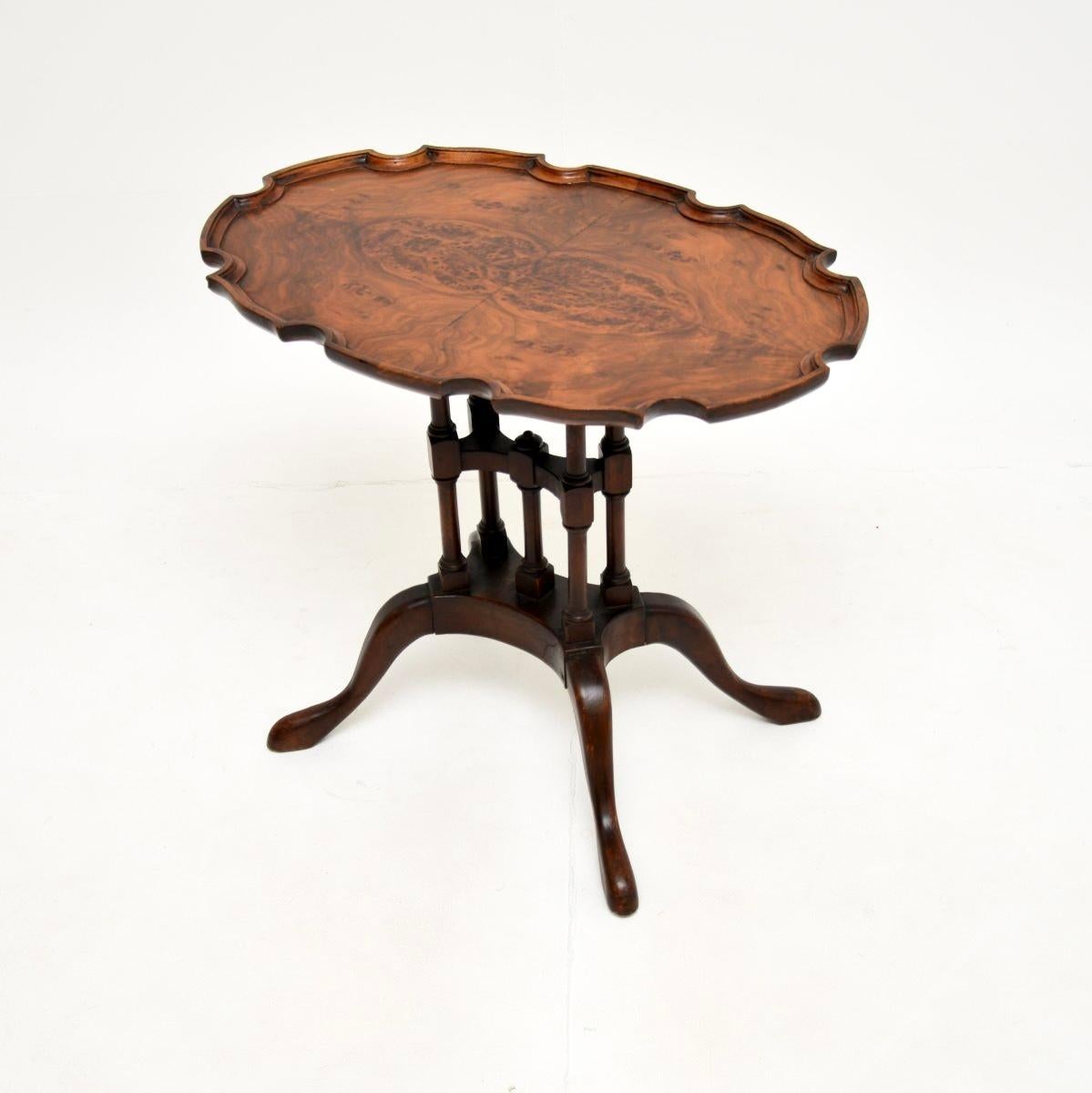 Queen Anne Antique Burr Walnut Pie Crust Side Table
