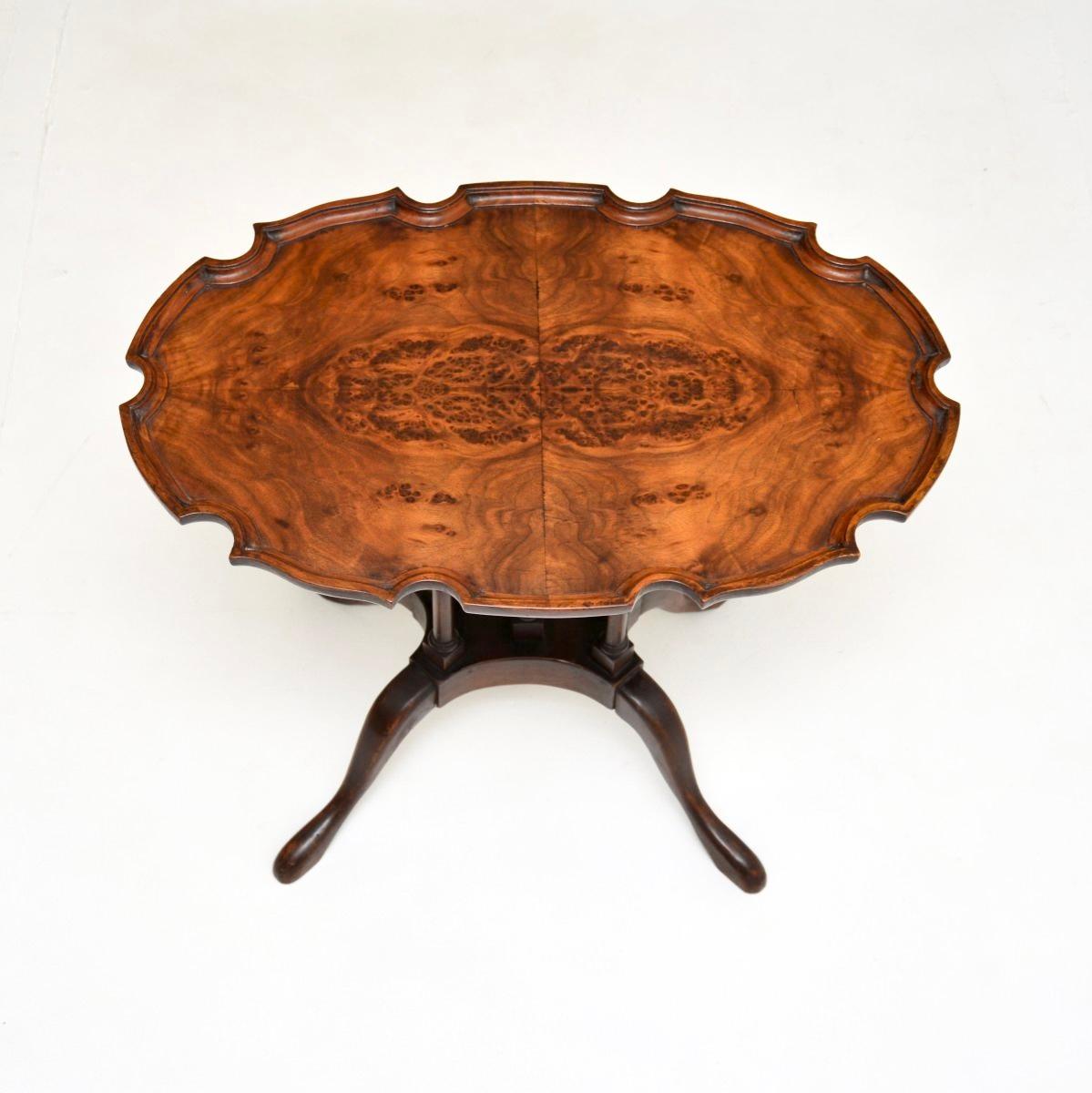 British Antique Burr Walnut Pie Crust Side Table