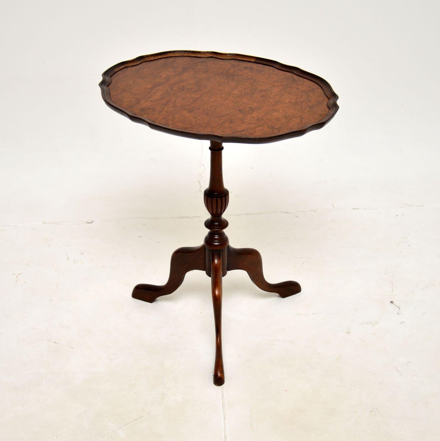 Edwardian Antique Burr Walnut Pie Crust Wine Table