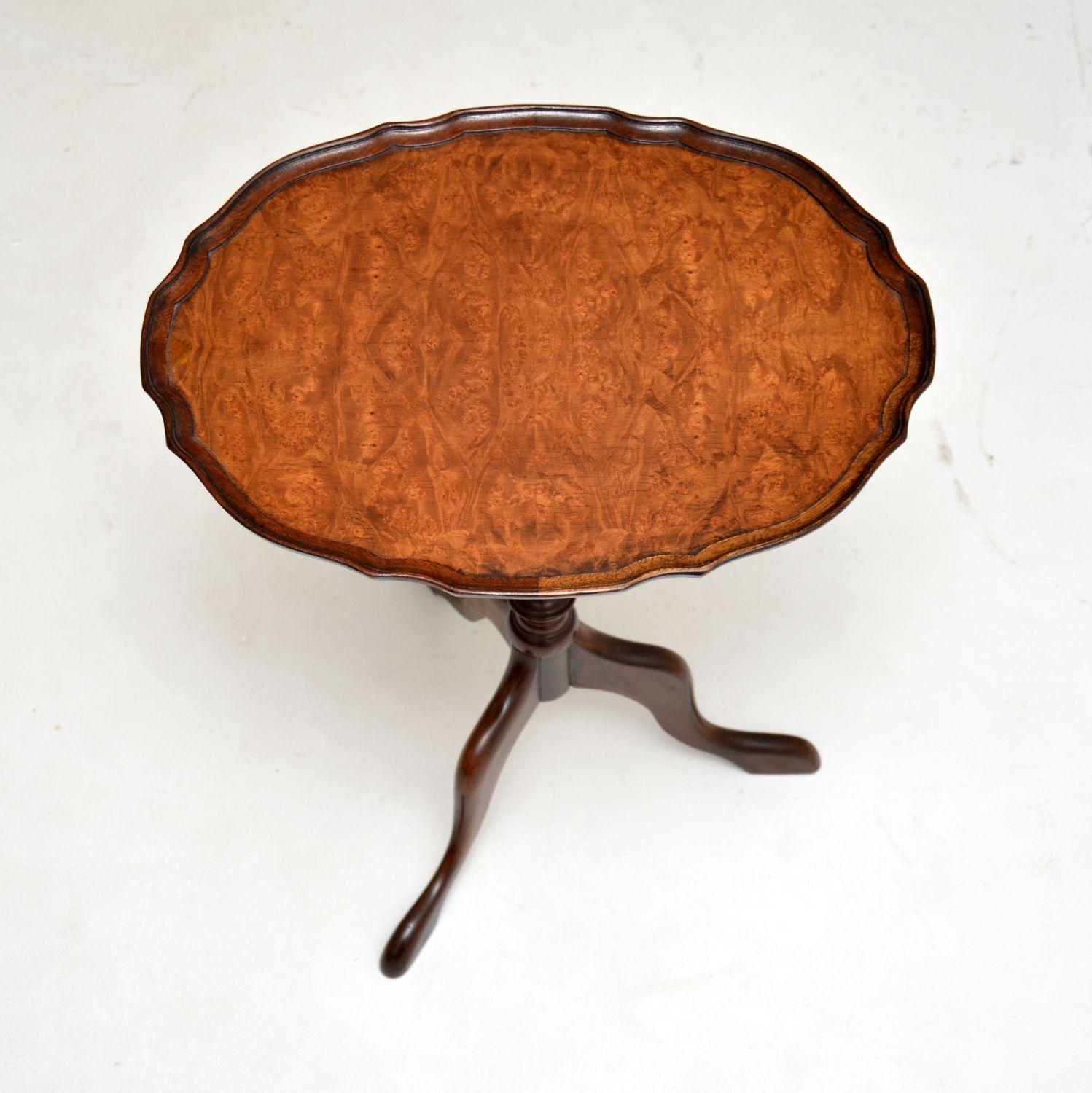 British Antique Burr Walnut Pie Crust Wine Table