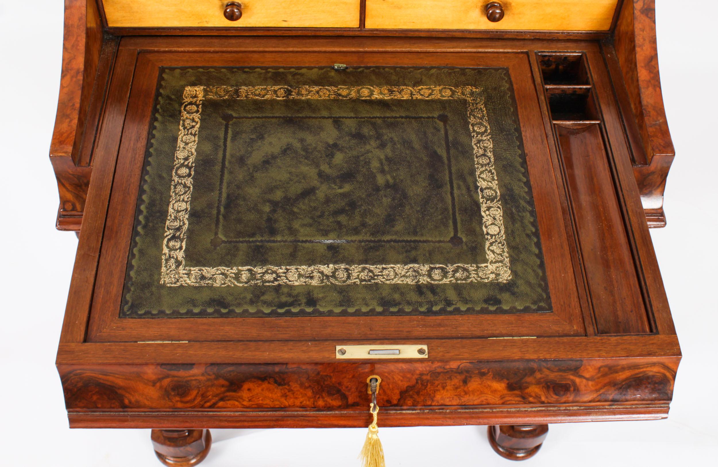 Antique Burr Walnut Pop Up Davenport Desk c.1860 19th Century 9