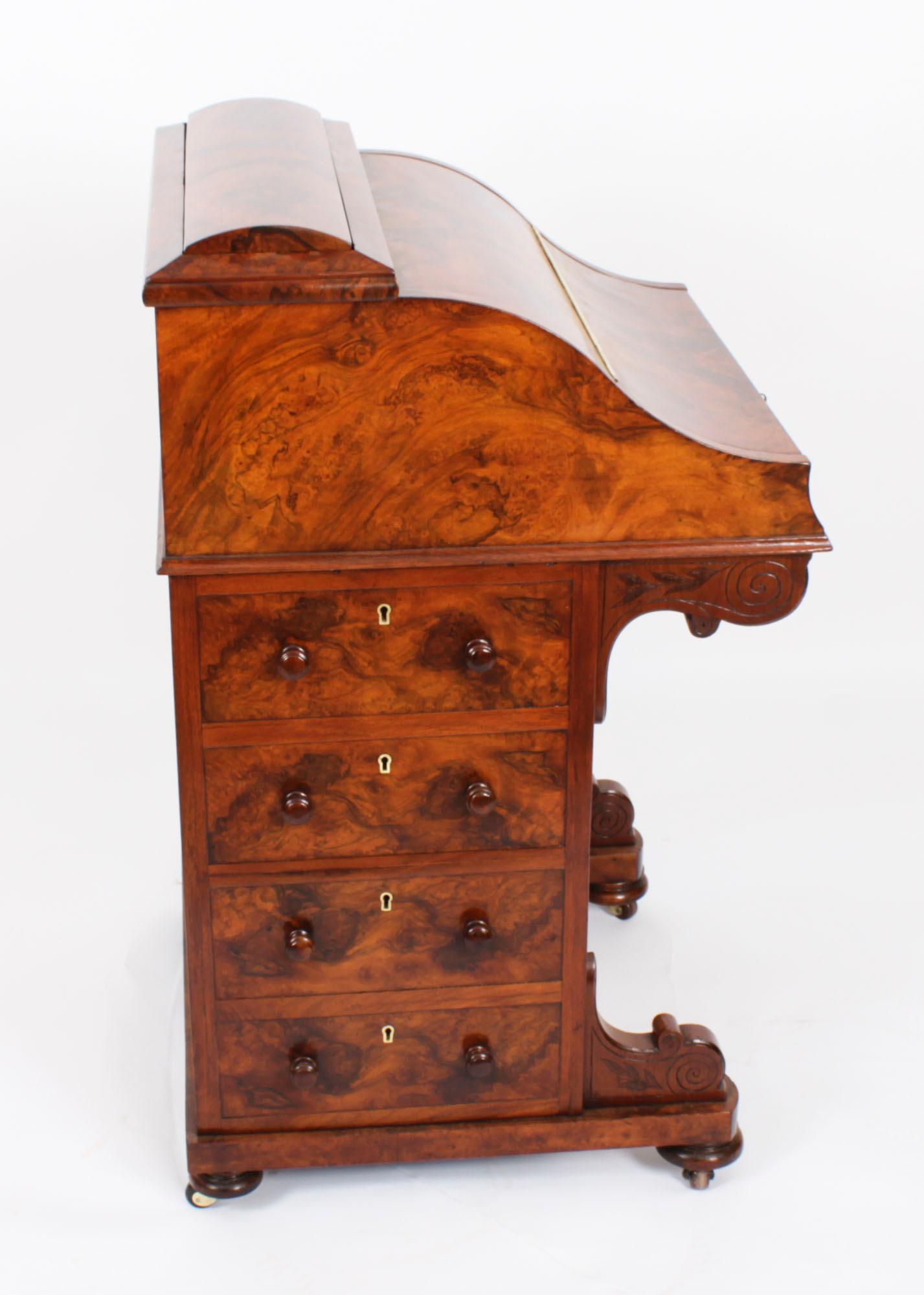 Antique Burr Walnut Pop Up Davenport Desk c.1860 19th Century 10