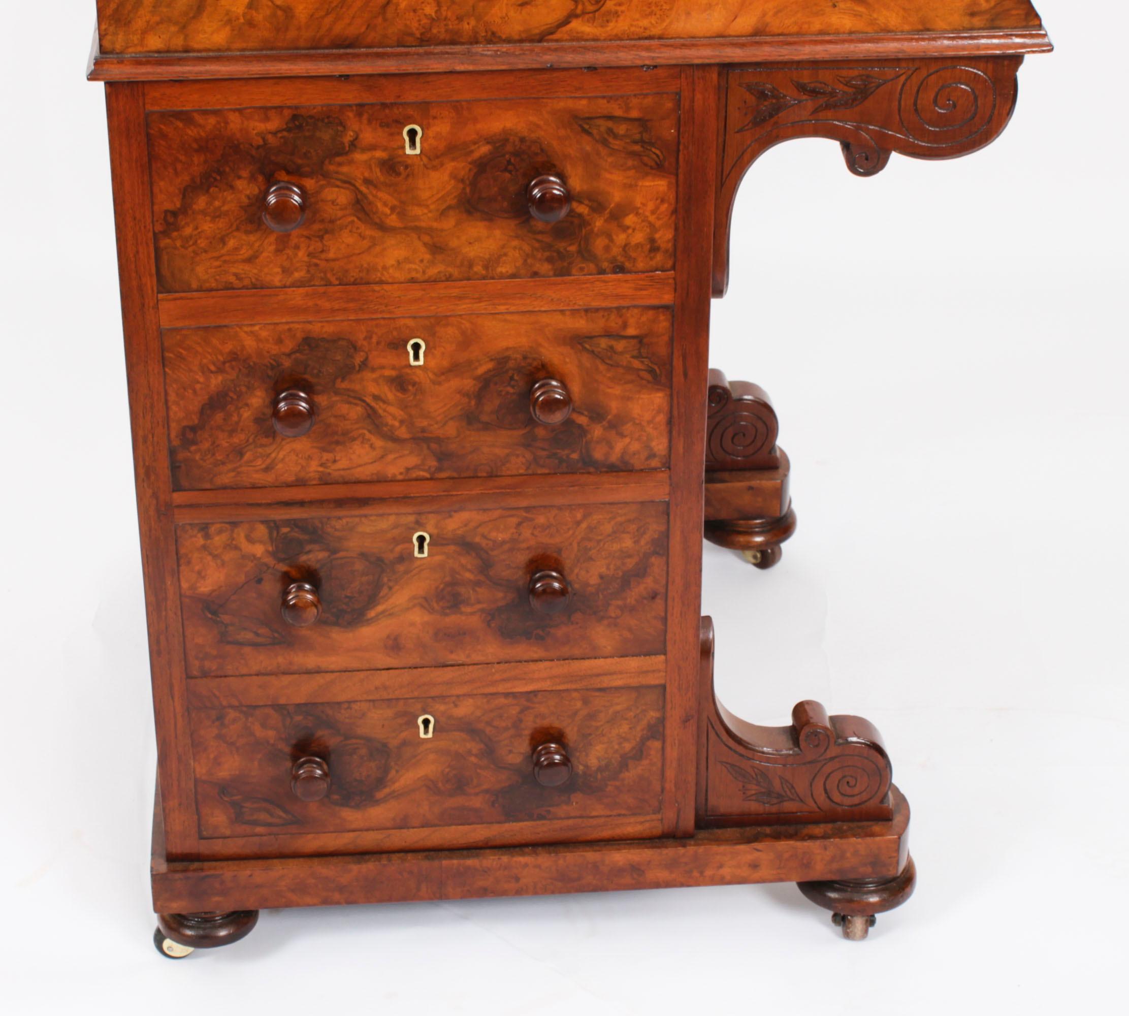 Antique Burr Walnut Pop Up Davenport Desk c.1860 19th Century 11