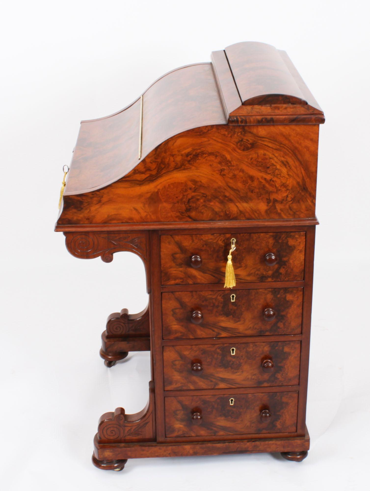 Antique Burr Walnut Pop Up Davenport Desk c.1860 19th Century 12