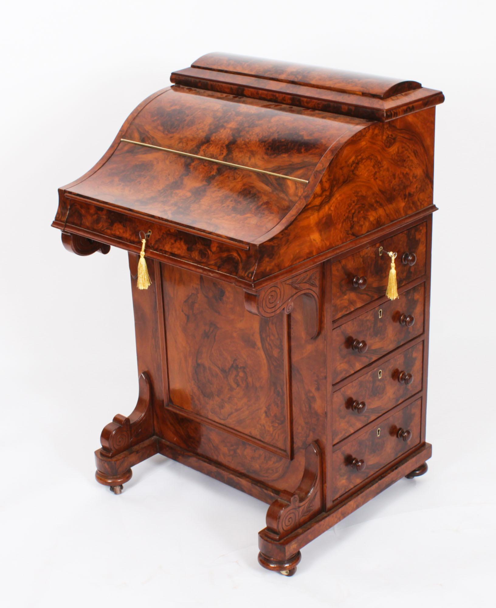 Antique Burr Walnut Pop Up Davenport Desk c.1860 19th Century 16