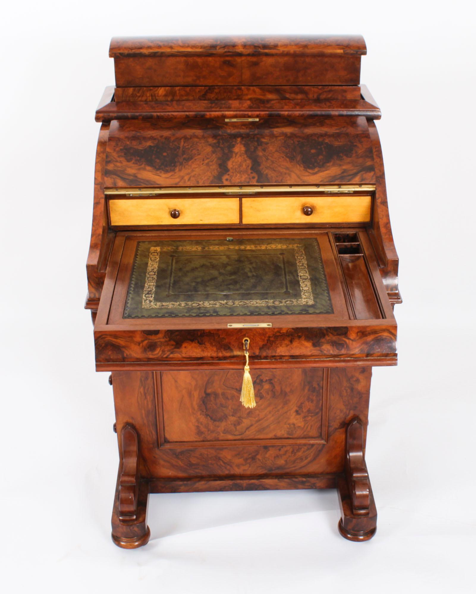 Mid-19th Century Antique Burr Walnut Pop Up Davenport Desk c.1860 19th Century