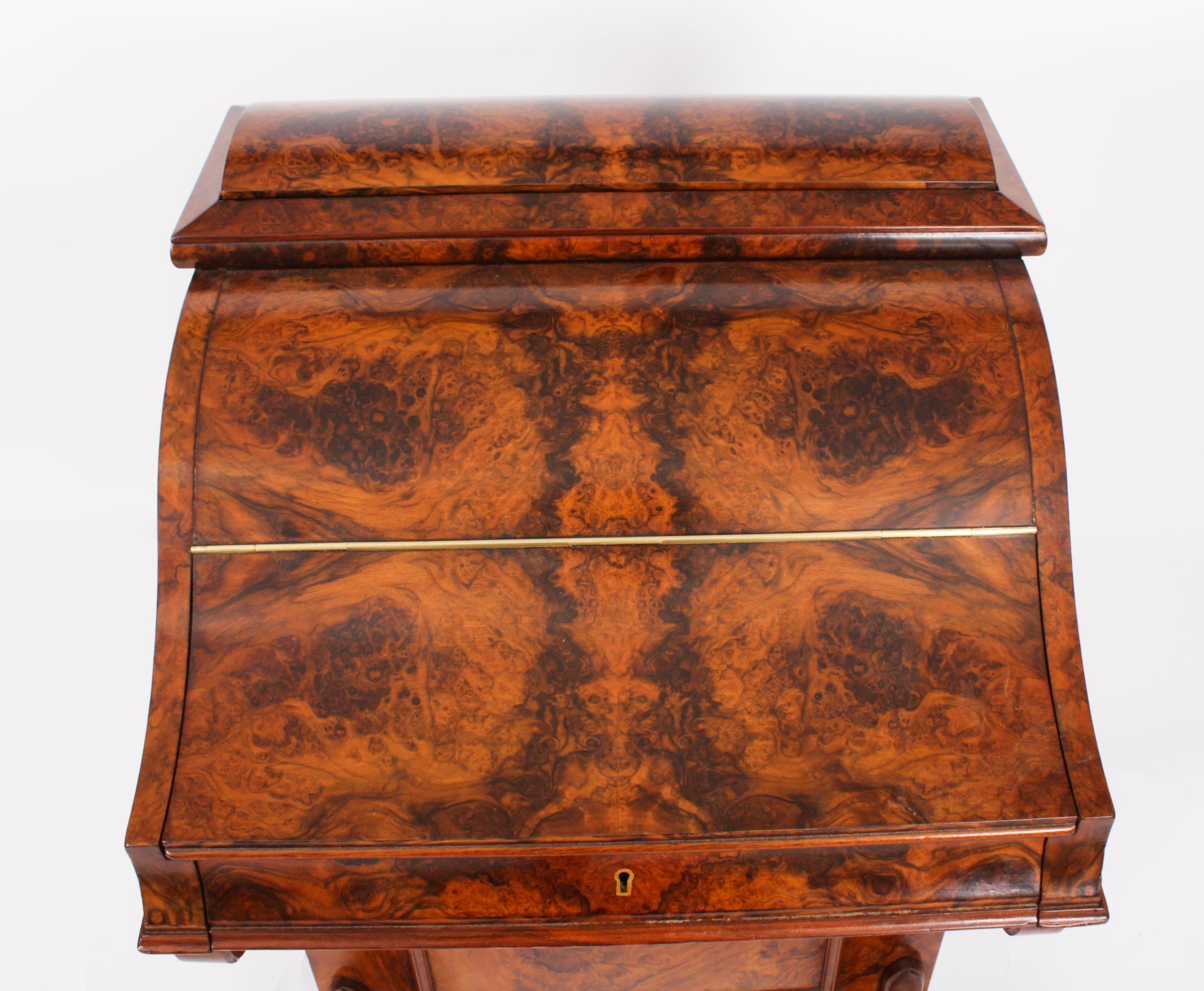 Antique Burr Walnut Pop Up Davenport Desk c.1860 19th Century 1