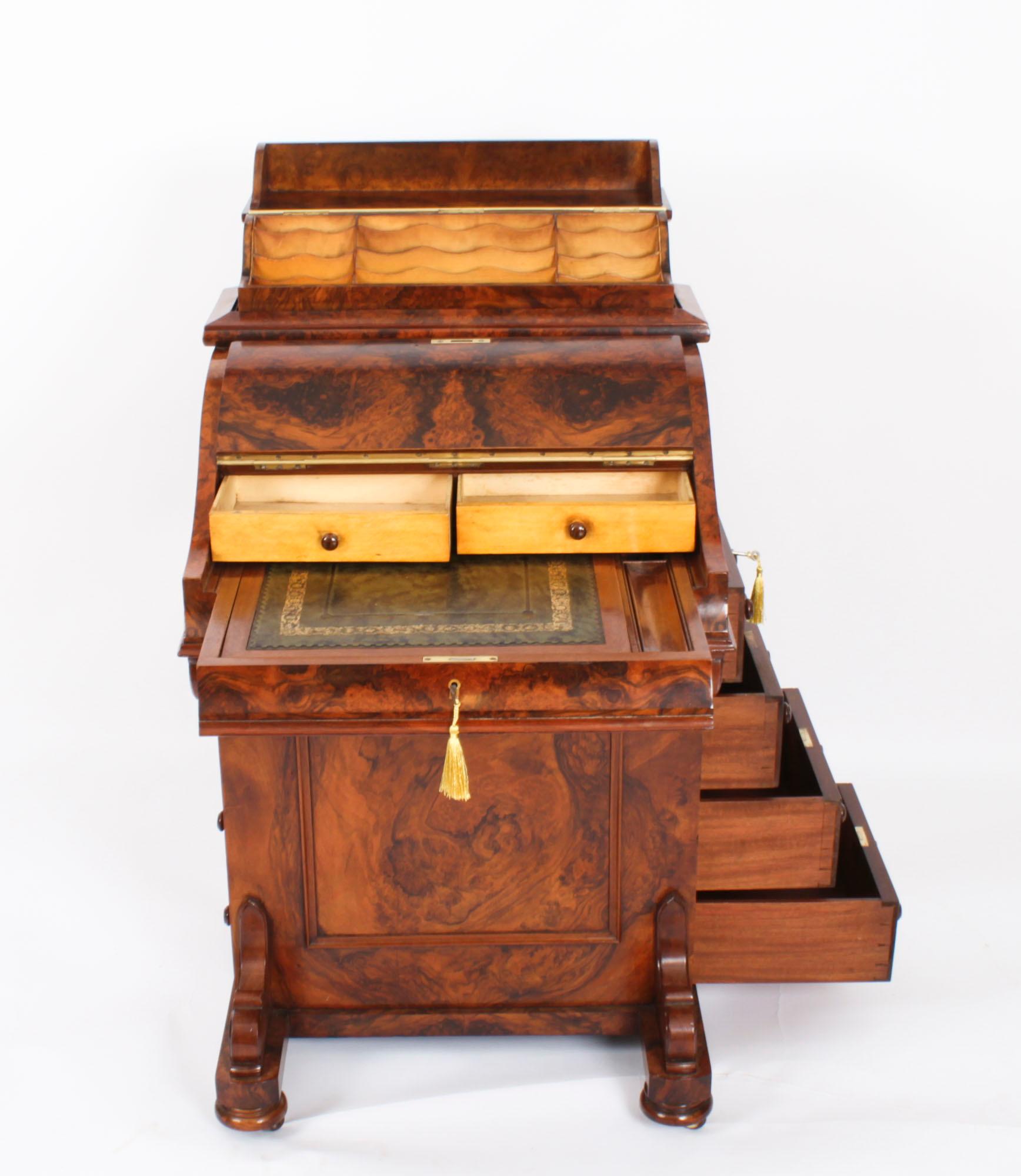 Antique Burr Walnut Pop Up Davenport Desk c.1860 19th Century 2