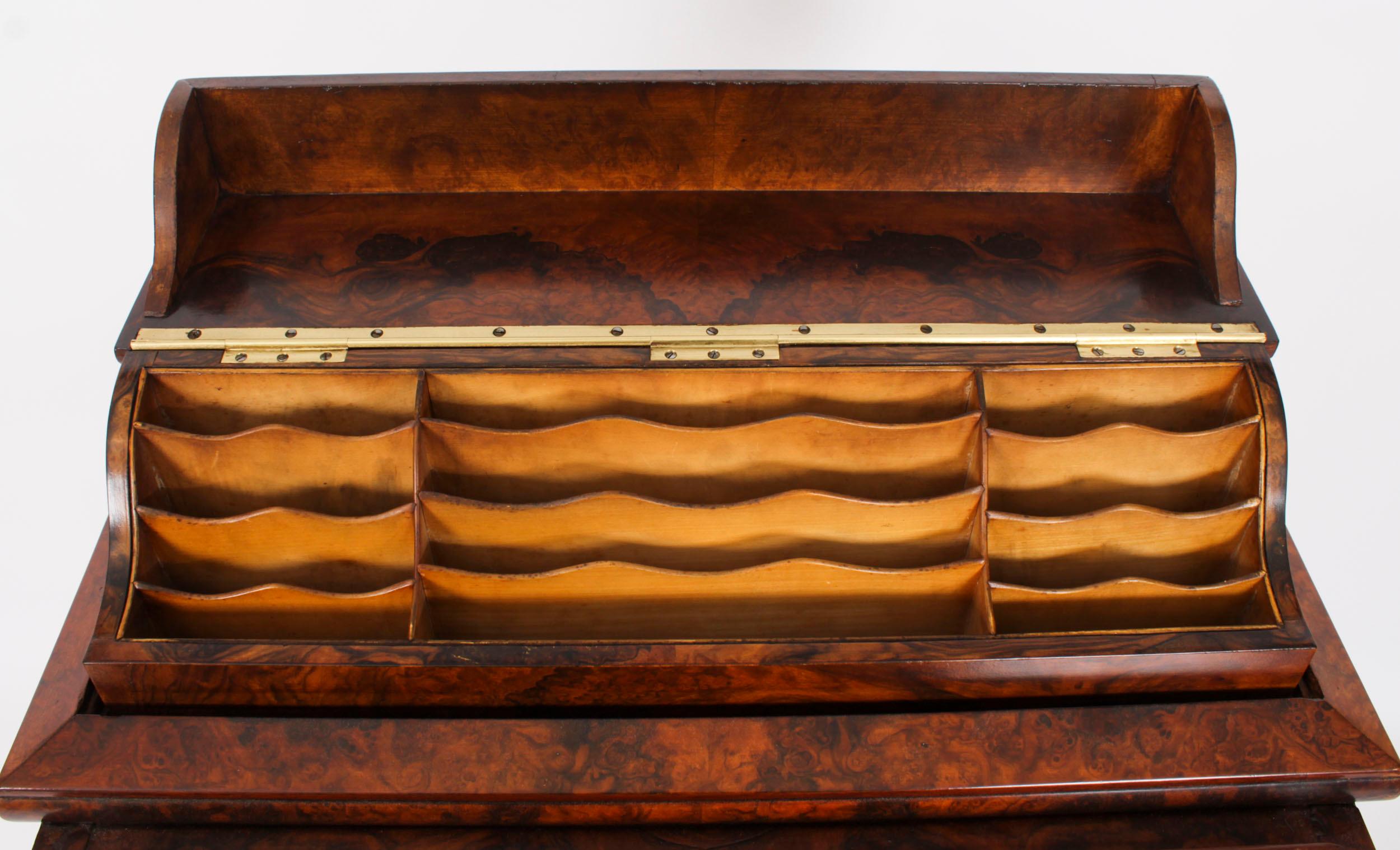 Antique Burr Walnut Pop Up Davenport Desk c.1860 19th Century 3
