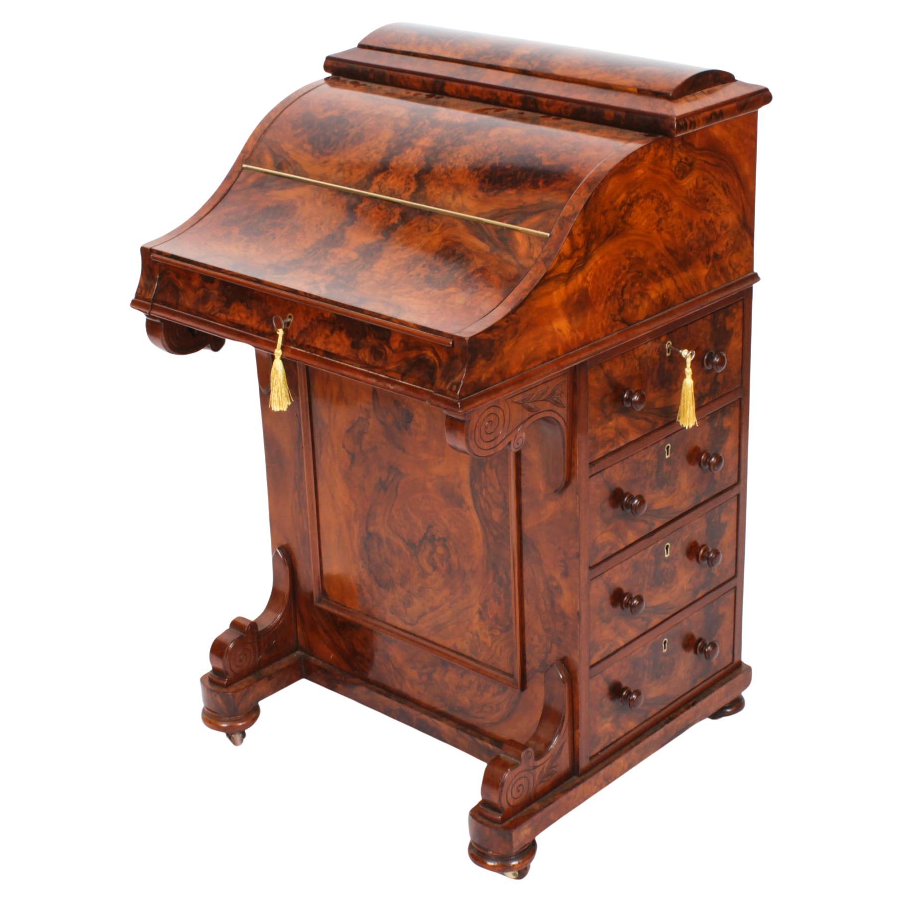 Antique Burr Walnut Pop Up Davenport Desk c.1860 19th Century