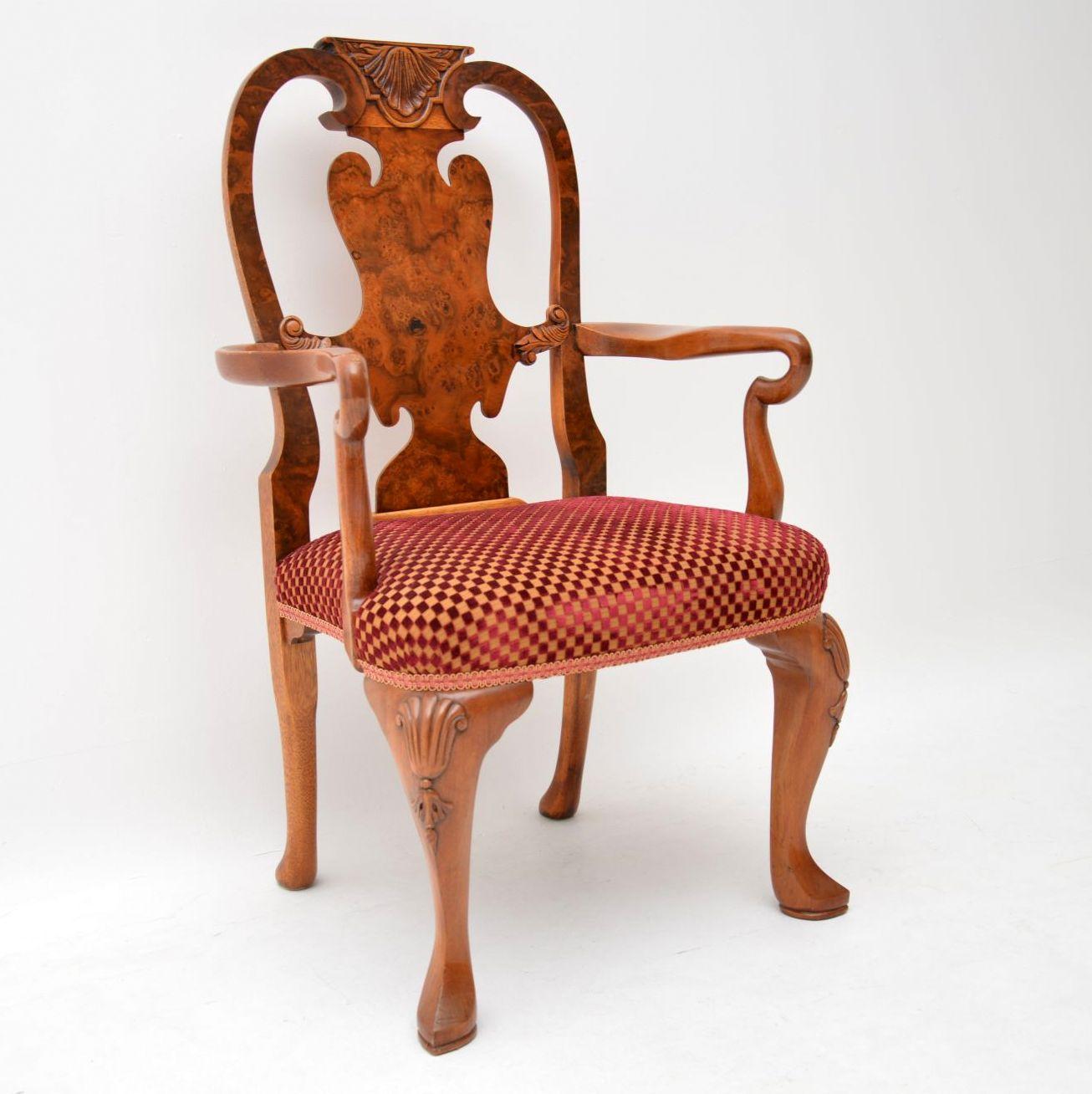 Mid-20th Century Antique Burr Walnut Queen Anne Dining Table and Eight Chairs