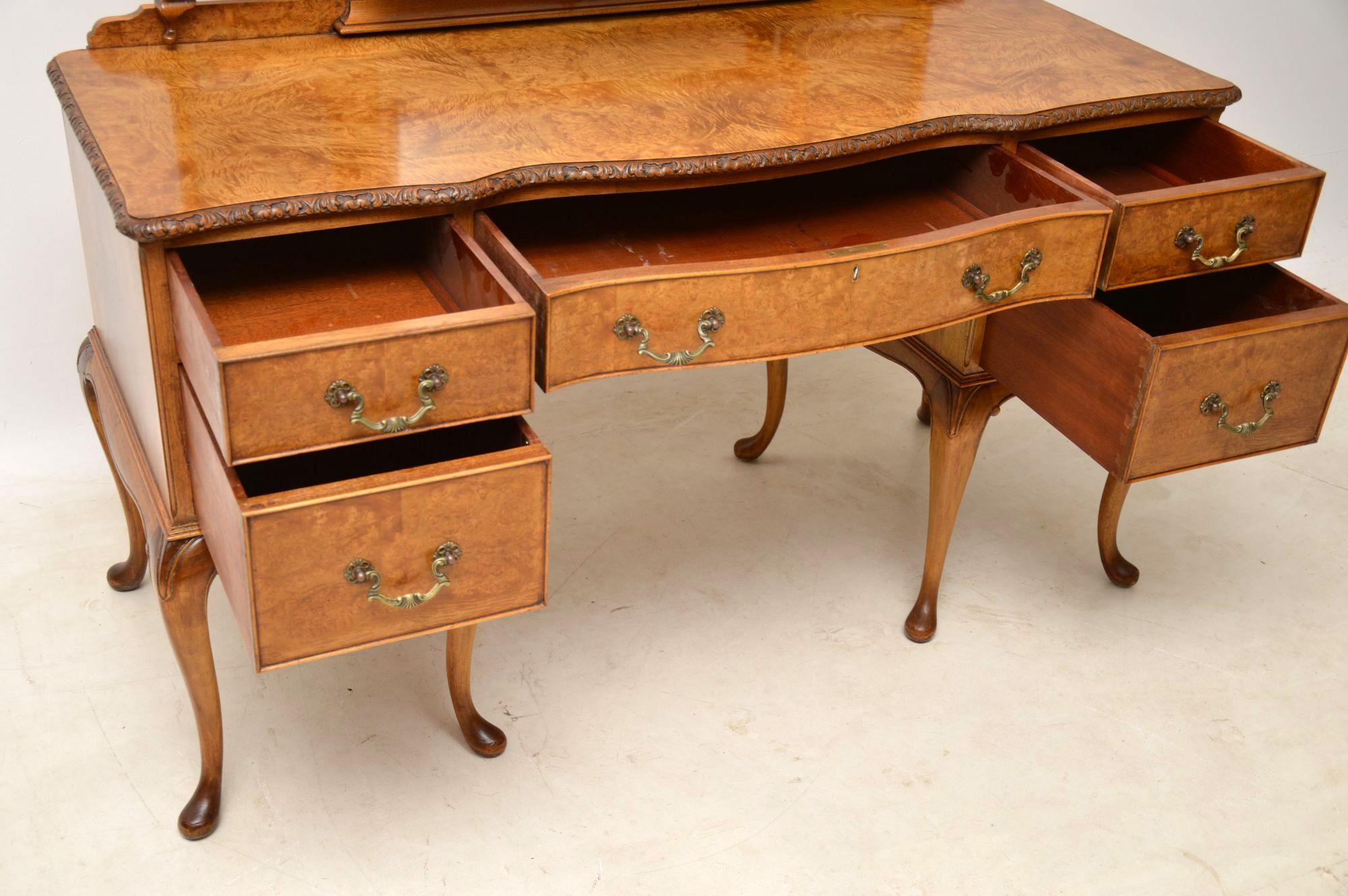 English Antique Burr Walnut Queen Anne Dressing Table