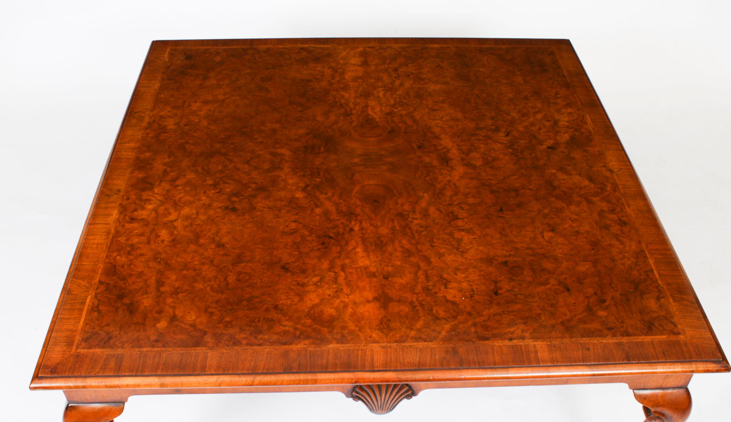 English Antique Burr Walnut Queen Anne Revival Coffee Table 20th Century