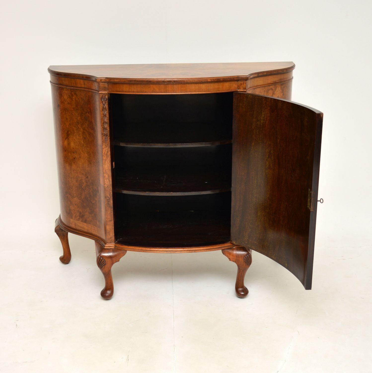 British Antique Burr Walnut Queen Anne Style Cabinet For Sale