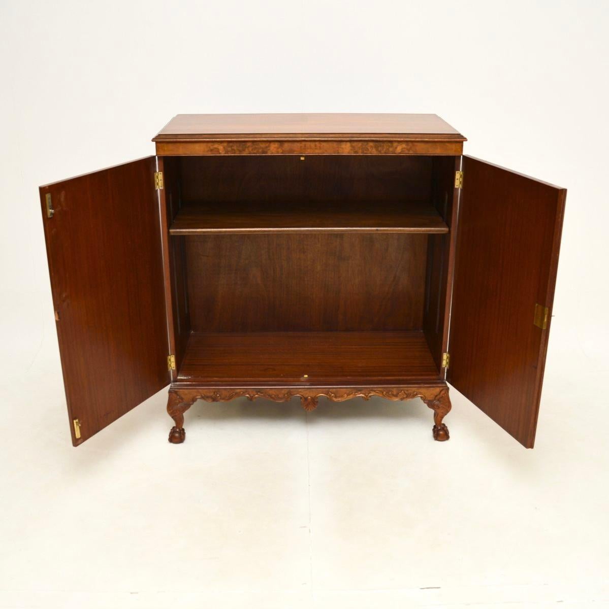 British Antique Burr Walnut Queen Anne Style Cabinet For Sale