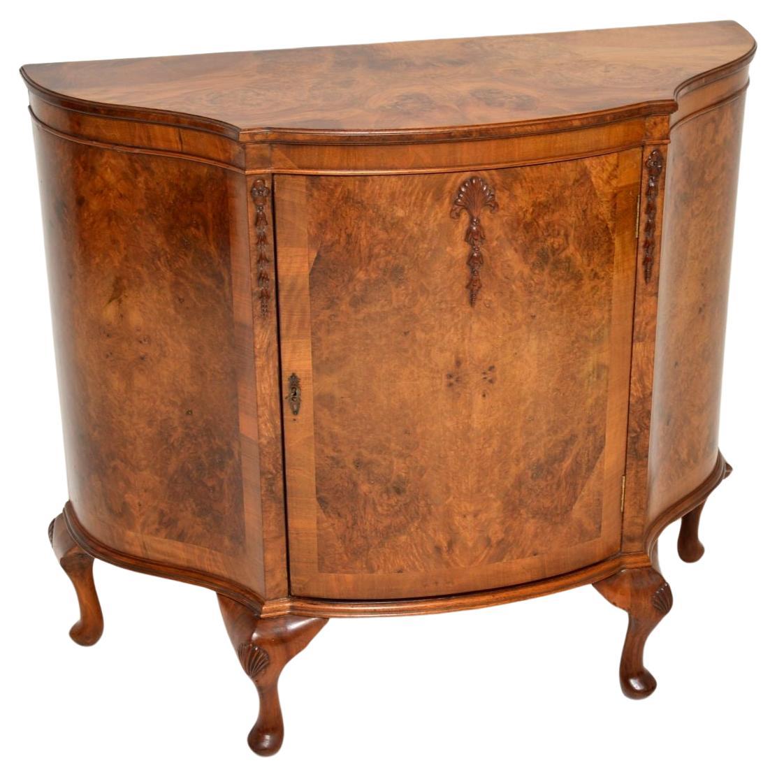Antique Burr Walnut Queen Anne Style Cabinet For Sale