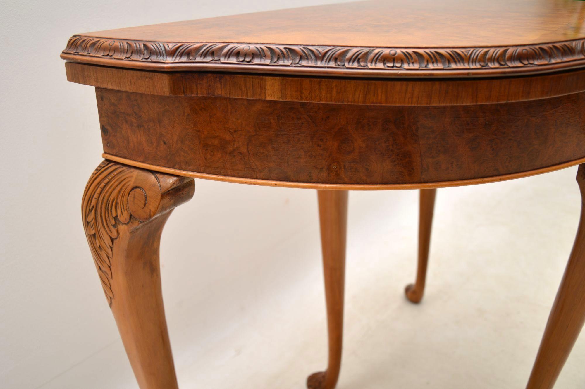 Antique Burr Walnut Queen Anne Style Card Table 6